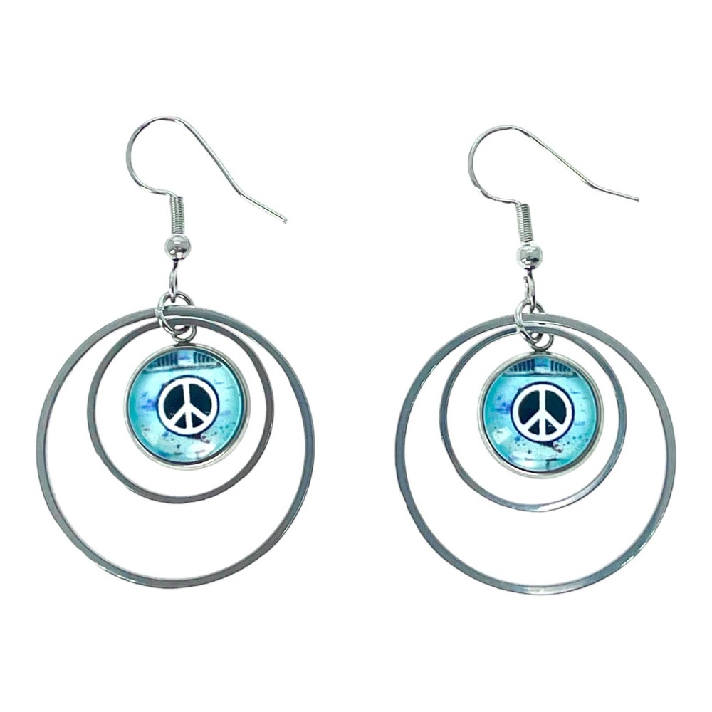 Pure Peace Double Hoop Earrings, Handmade Dangles, Hippie Boho Jewelry